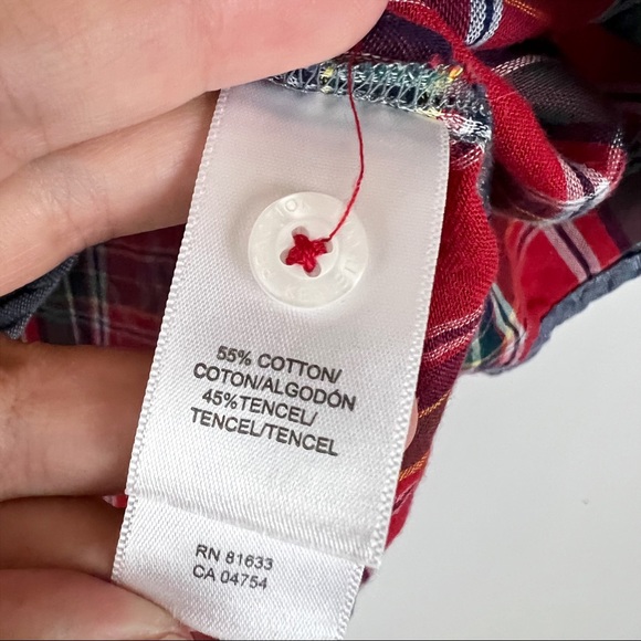 KENNETH COLE REACTION Chambray top with Plaid trim and lining - Picture 7 of 7